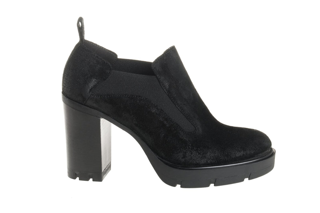 Scarpe Mustang Anni Sessanta Donna | Nero Plateau | Tacco Quadrato 8 Cm | Fibbia Caviglia | Tessuto Verde